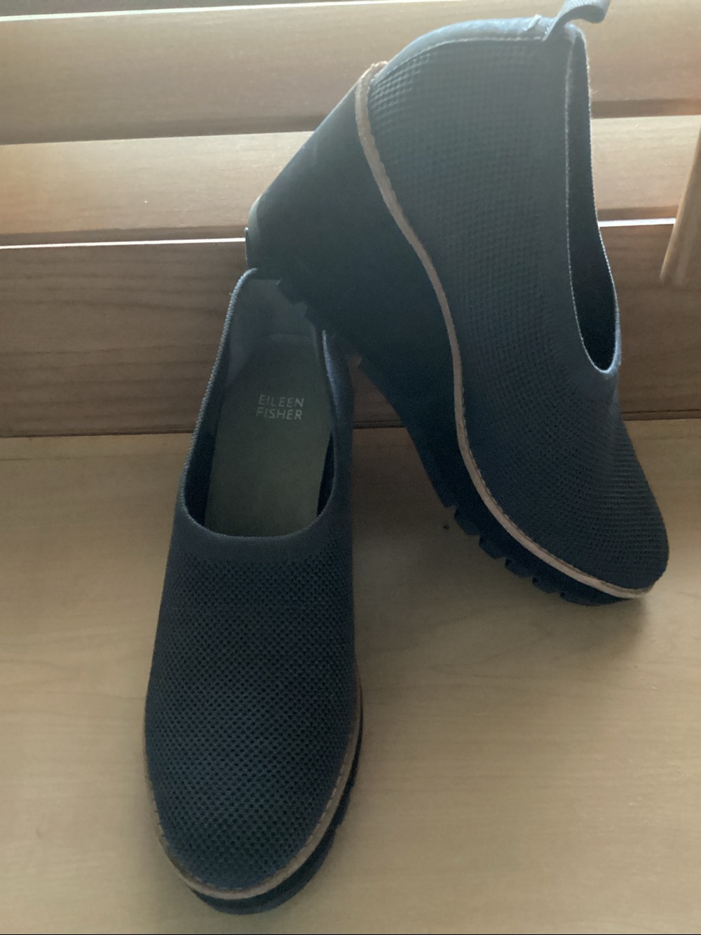 Eileen Fisher 9 1/2 M Charcoal Platform Slip-On Wedges NEW